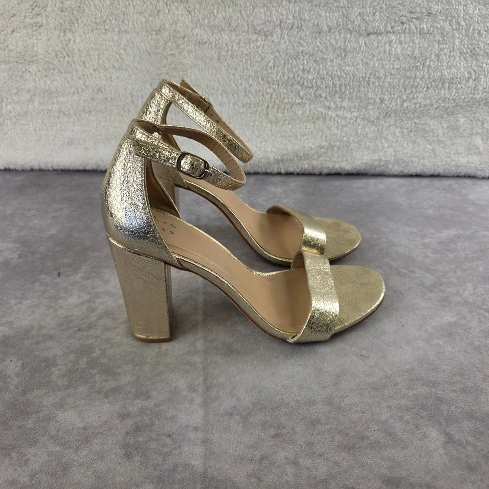 A New Day Womens Gold Metallic Block Heel Strappy Sandals Size 8 S2153